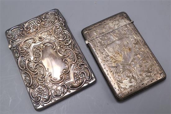 A cased George V silver card case, Crisford & Norris, Birmingham 1911 and one other silver card case, largest 10cm.